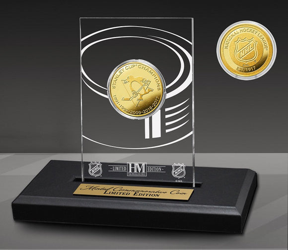 Pittsburgh Penguins 5-Time Champions Acrylic Gold Coin
