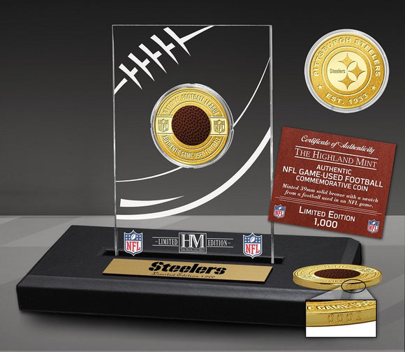 Pittsburgh Steelers Game-Used NFL Football Bronze Coin and Display