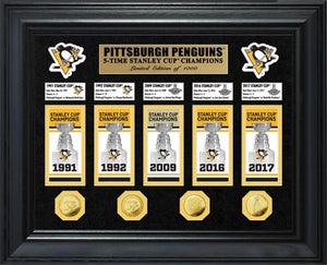 Pittsburgh Penguins 5-Time Stanley Cup Champions Deluxe Gold Coin & Banner Collection