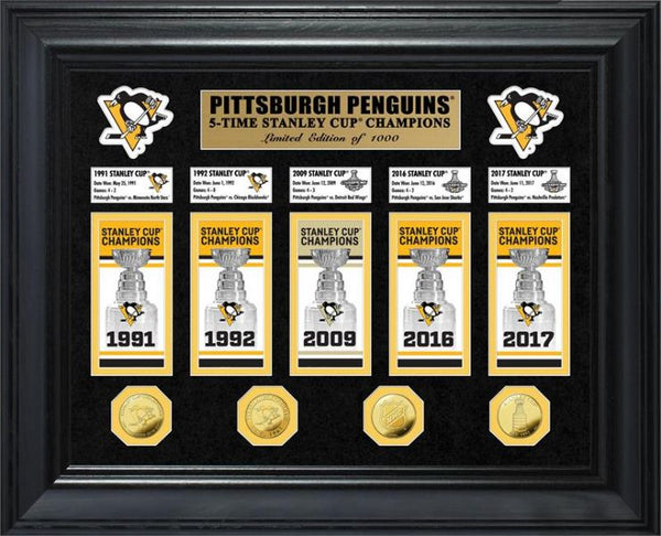 Pittsburgh Penguins 5-Time Stanley Cup Champions Coin & Banner