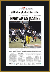 2009 AFC Championship Post-Gazette Front Page Plaque | "Here We Go (Again)" | Pittsburgh Steelers